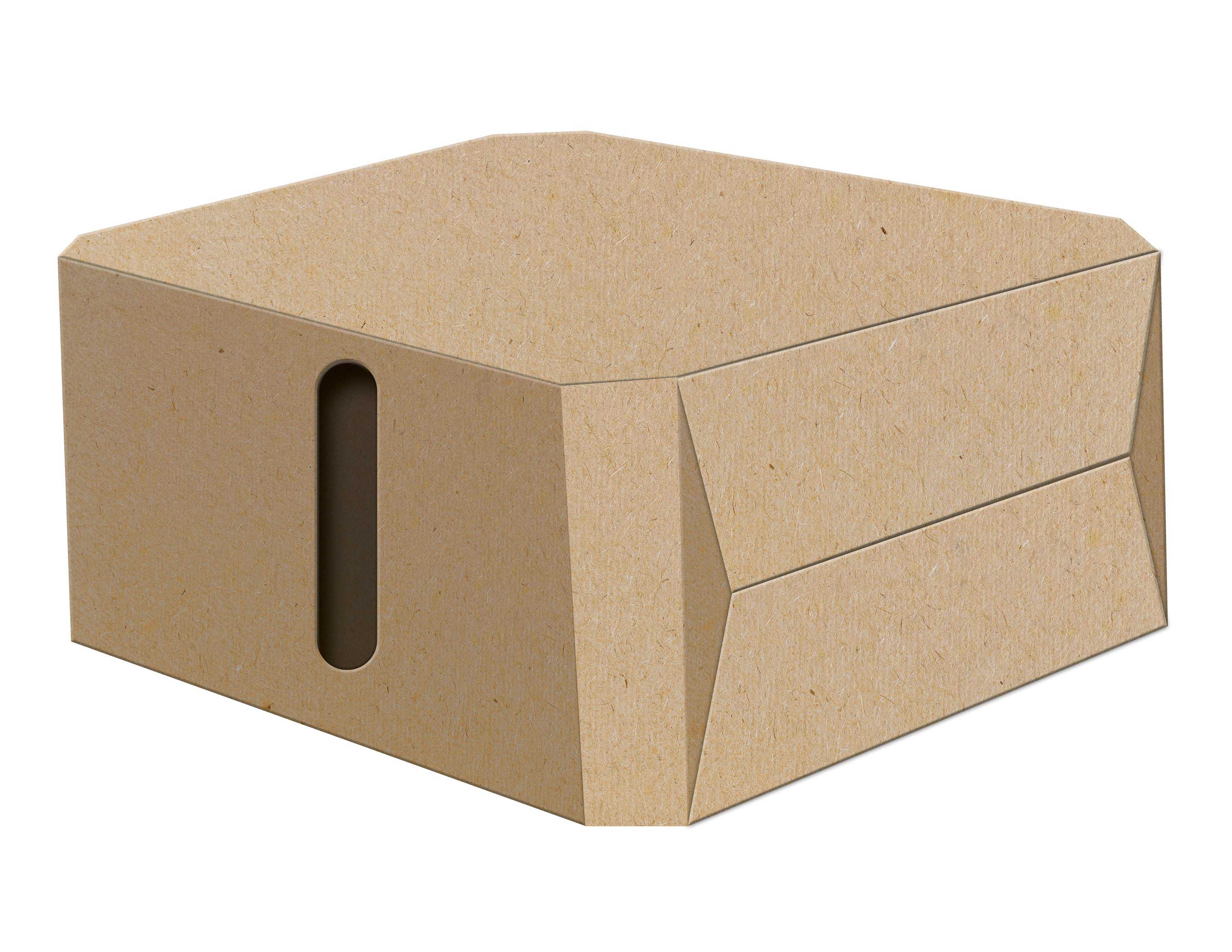 Cardboard box with beveled corners
