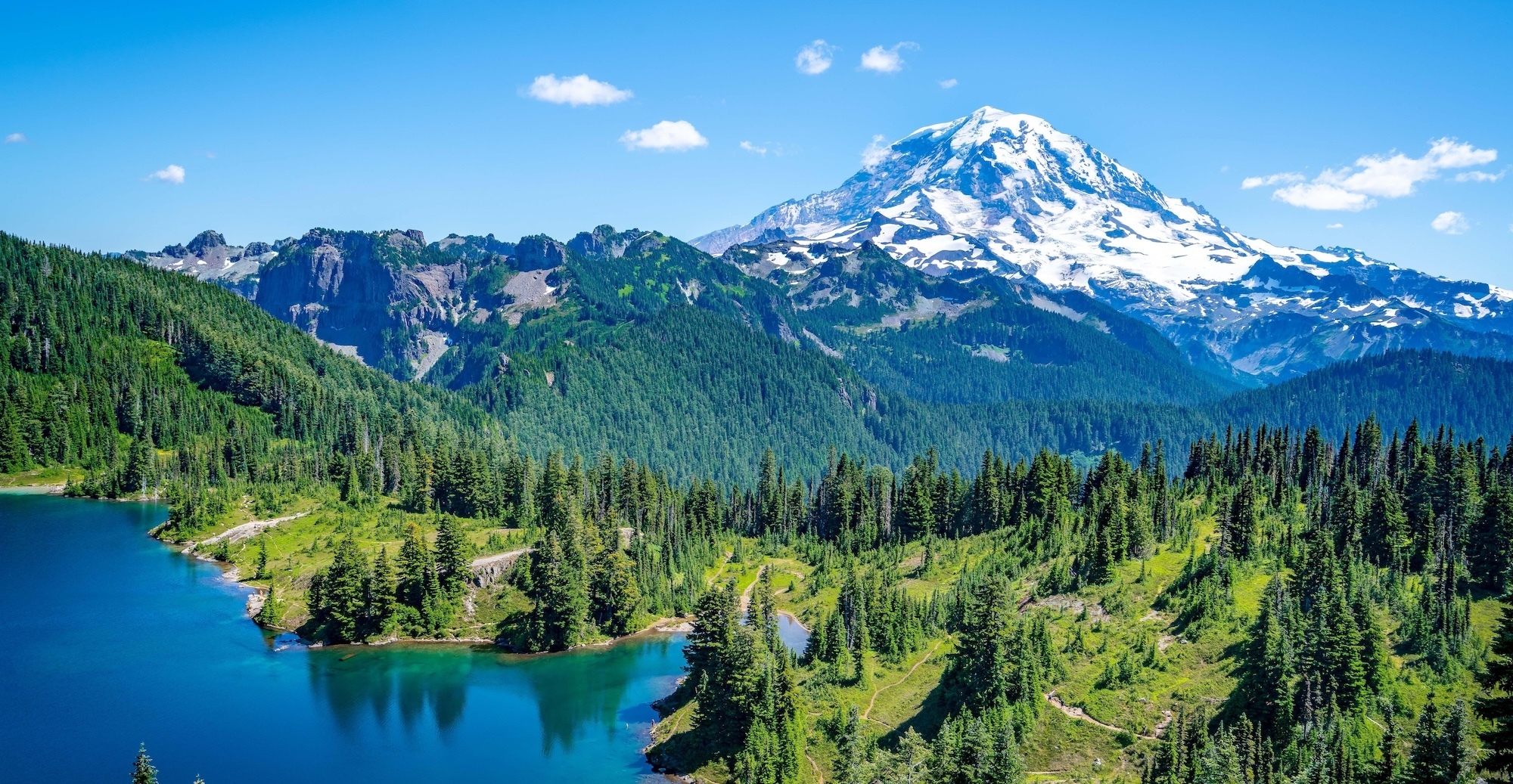 Aerial view of mountain lake